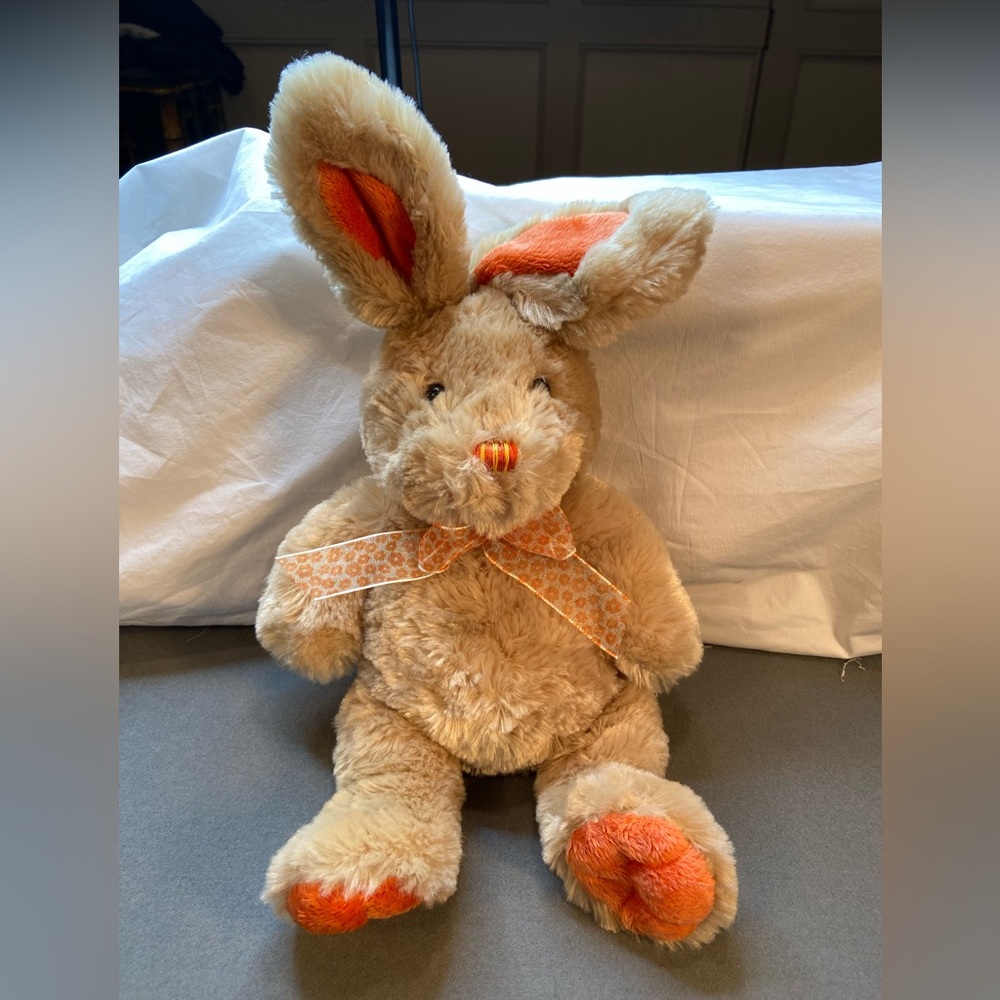Peter Cottontail, Plush Bunny with Orange details ears, nose, feet, ribbon. Soft
